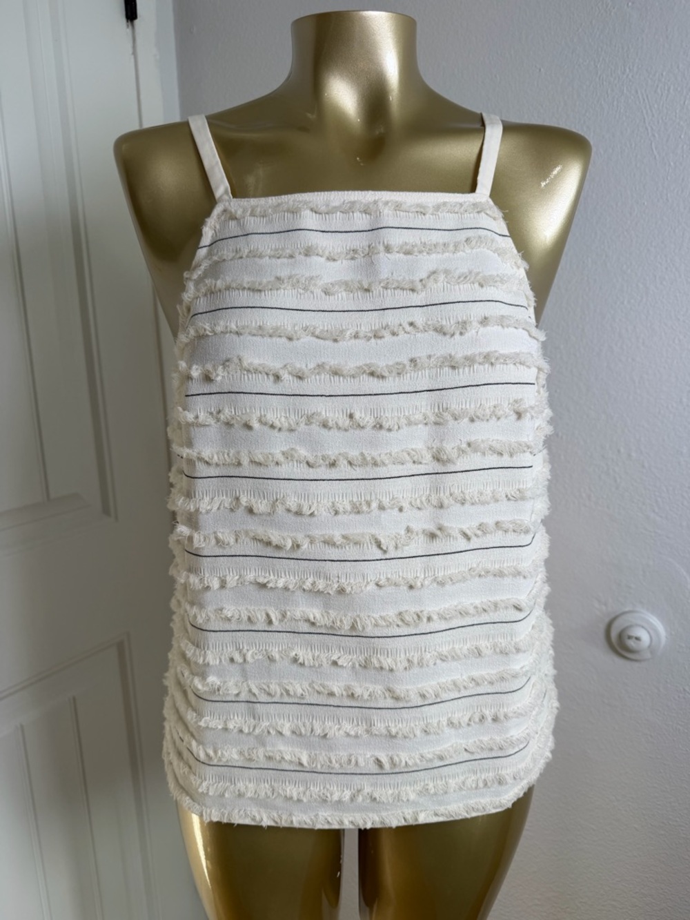 Maeve Anthropologie Women's Quinn White Fringe Spaghetti Strap Tank Top size 4